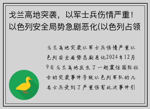 戈兰高地突袭,以军士兵伤情严重!以色列安全局势急剧恶化(以色列占领的戈兰高地有多大)